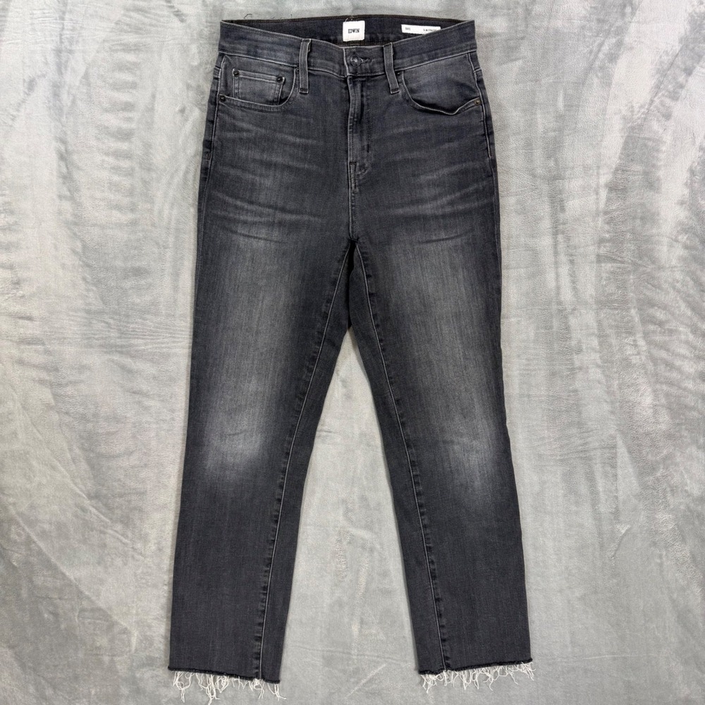 Edwin Bree Slim Straight Jeans Women's Size 28 Washed Black Gray‎ Denim Pants